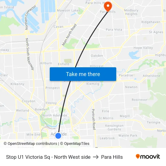 Stop U1 Victoria Sq - North West side to Para Hills map