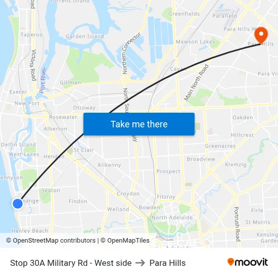 Stop 30A Military Rd - West side to Para Hills map