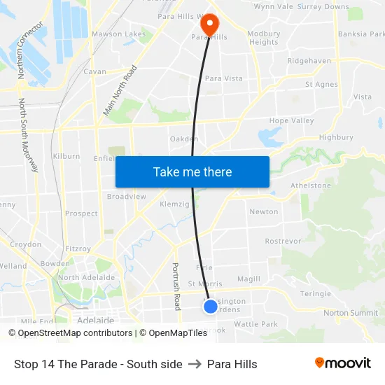 Stop 14 The Parade - South side to Para Hills map