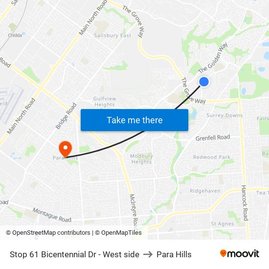 Stop 61 Bicentennial Dr - West side to Para Hills map