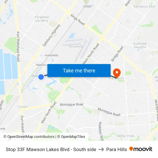Stop 33F Mawson Lakes Blvd - South side to Para Hills map