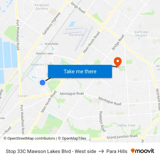 Stop 33C Mawson Lakes Blvd - West side to Para Hills map