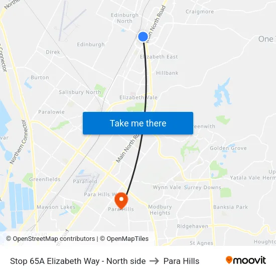 Stop 65A Elizabeth Way - North side to Para Hills map