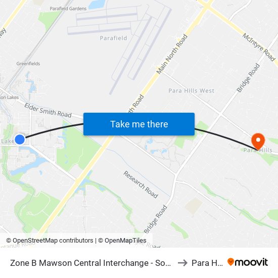 Zone B Mawson Central Interchange - South side to Para Hills map