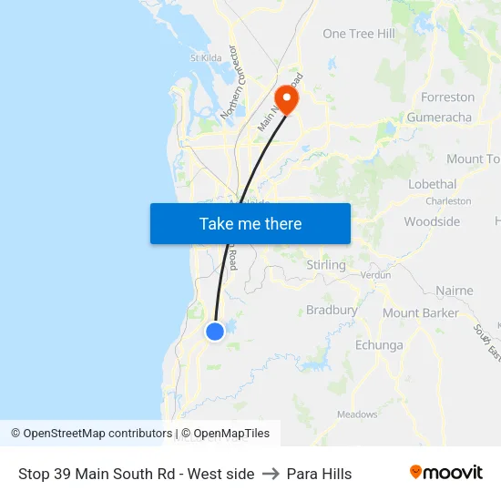 Stop 39 Main South Rd - West side to Para Hills map