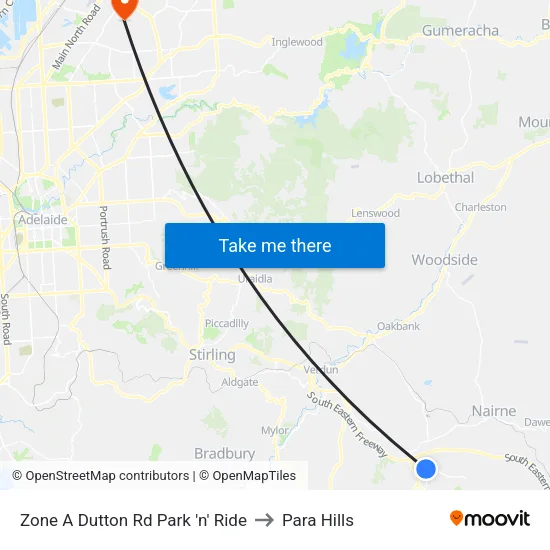 Zone A Dutton Rd Park 'n' Ride to Para Hills map