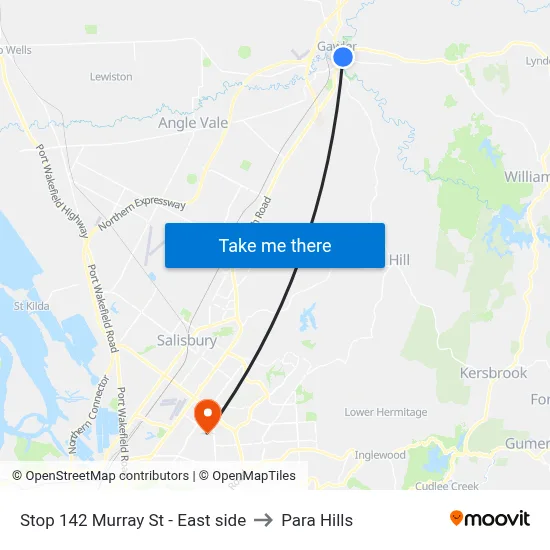 Stop 142 Murray St - East side to Para Hills map