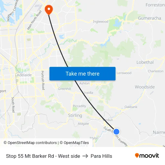 Stop 55 Mt Barker Rd - West side to Para Hills map