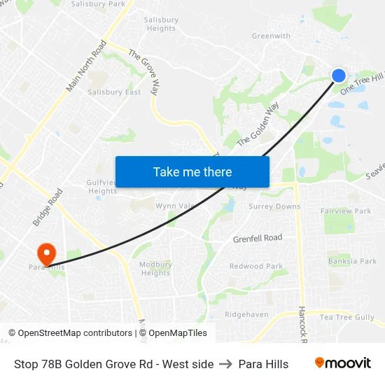 Stop 78B Golden Grove Rd - West side to Para Hills map