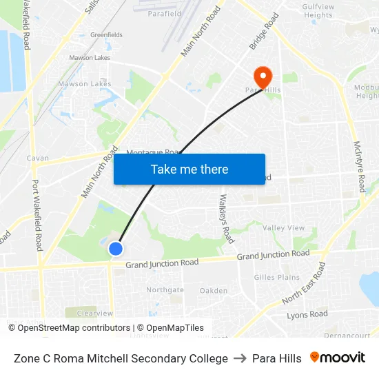 Zone C Roma Mitchell Secondary College to Para Hills map