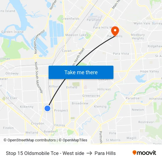 Stop 15 Oldsmobile Tce - West side to Para Hills map