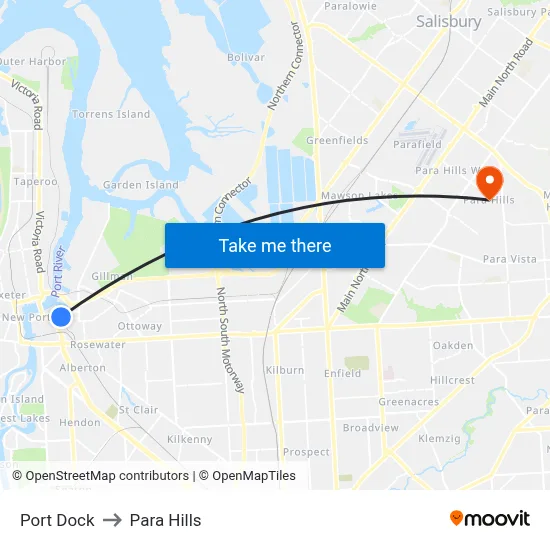 Port Dock to Para Hills map
