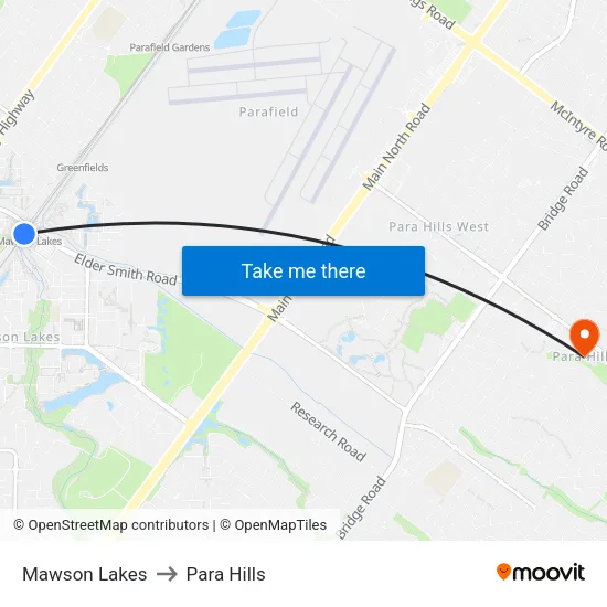 Mawson Lakes to Para Hills map