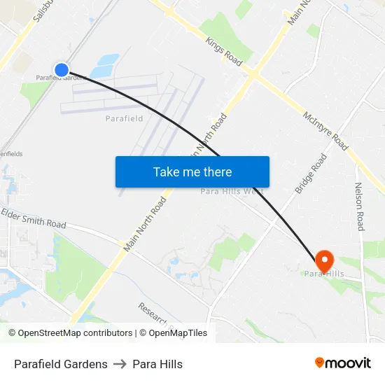 Parafield Gardens to Para Hills map