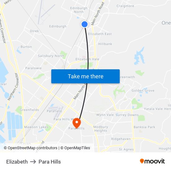 Elizabeth to Para Hills map