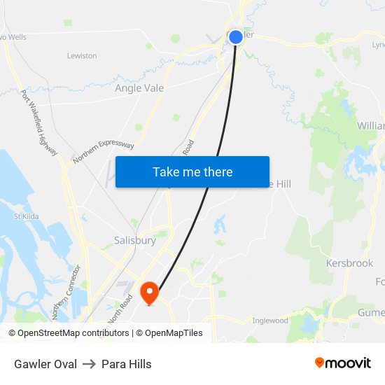 Gawler Oval to Para Hills map