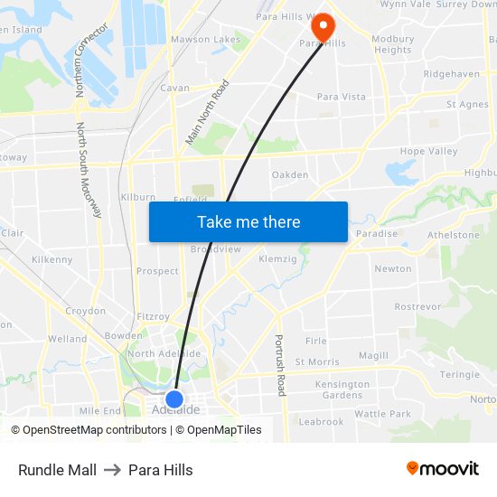 Rundle Mall to Para Hills map