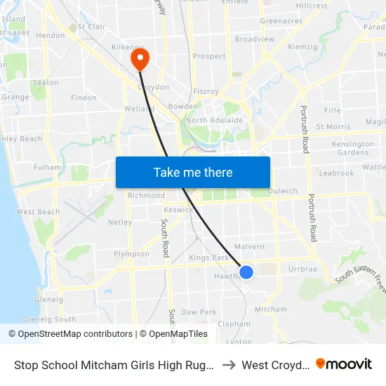 Stop School Mitcham Girls High Rugby St to West Croydon map