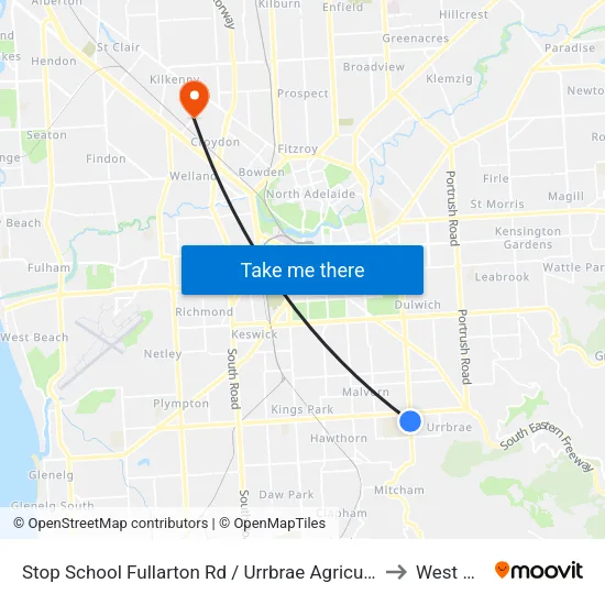 Stop School Fullarton Rd / Urrbrae Agricultural High School - West side to West Croydon map