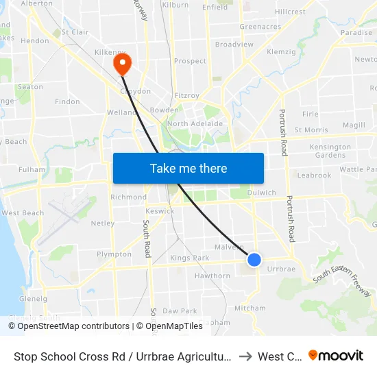 Stop School Cross Rd / Urrbrae Agricultural High School - North side to West Croydon map