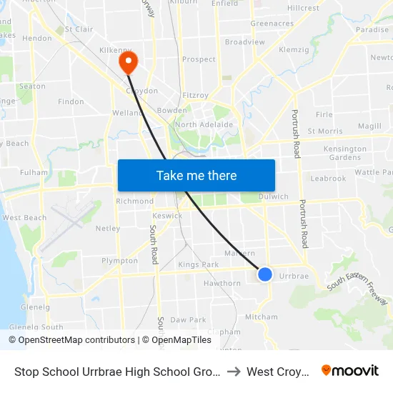 Stop School Urrbrae High School Grounds to West Croydon map