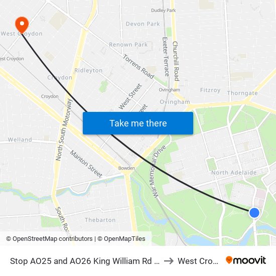 Stop AO25 and AO26 King William Rd - East side to West Croydon map