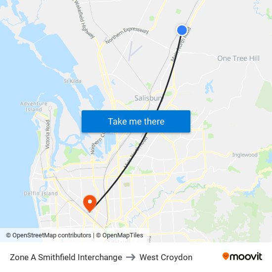 Zone A Smithfield Interchange to West Croydon map