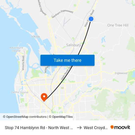 Stop 74 Hamblynn Rd - North West side to West Croydon map