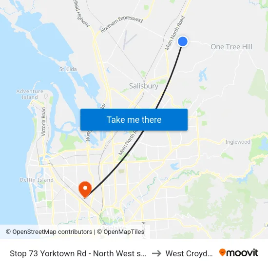 Stop 73 Yorktown Rd - North West side to West Croydon map