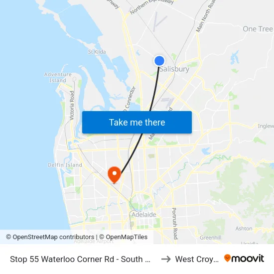 Stop 55 Waterloo Corner Rd - South West side to West Croydon map