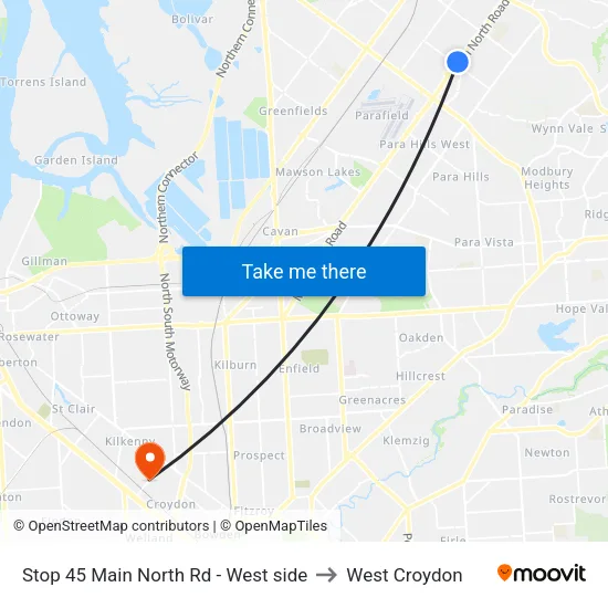 Stop 45 Main North Rd - West side to West Croydon map