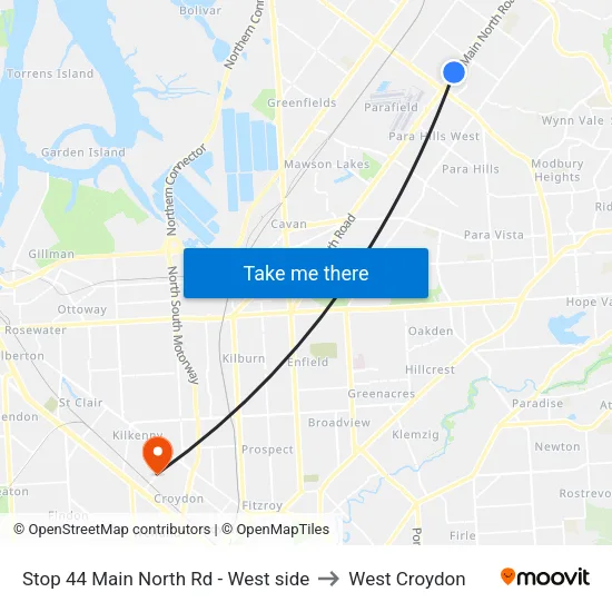 Stop 44 Main North Rd - West side to West Croydon map