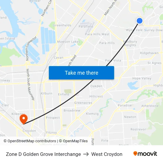 Zone D Golden Grove Interchange to West Croydon map