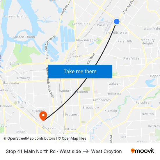 Stop 41 Main North Rd - West side to West Croydon map