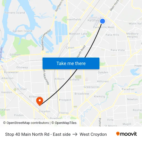 Stop 40 Main North Rd - East side to West Croydon map