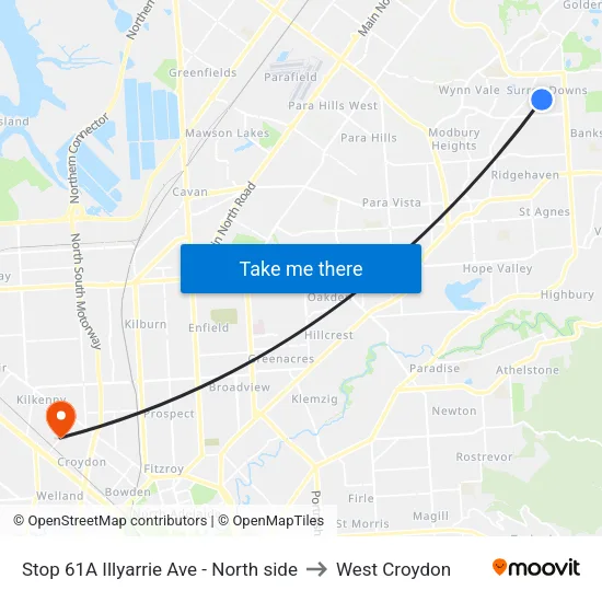 Stop 61A Illyarrie Ave - North side to West Croydon map