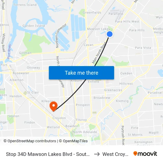 Stop 34D Mawson Lakes Blvd - South side to West Croydon map