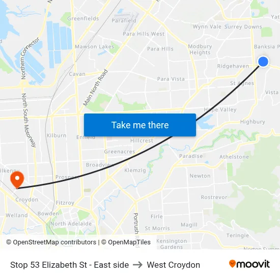 Stop 53 Elizabeth St - East side to West Croydon map