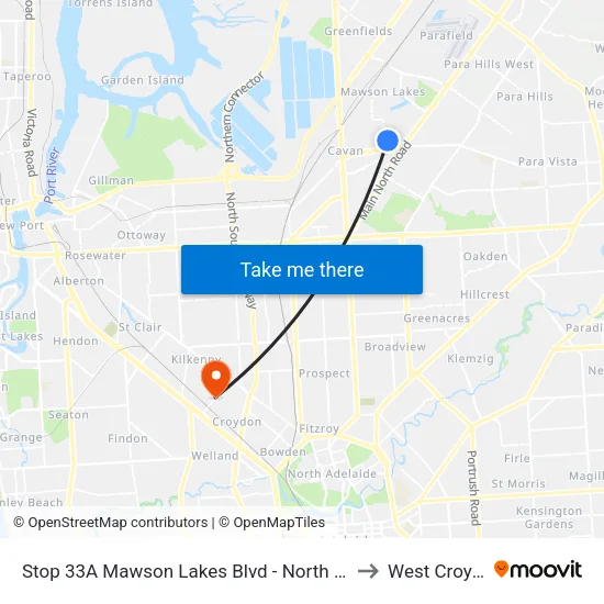 Stop 33A Mawson Lakes Blvd - North East side to West Croydon map