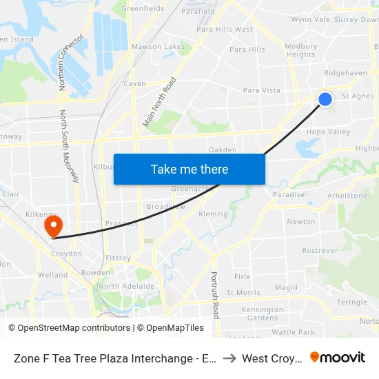 Zone F Tea Tree Plaza Interchange - East side to West Croydon map
