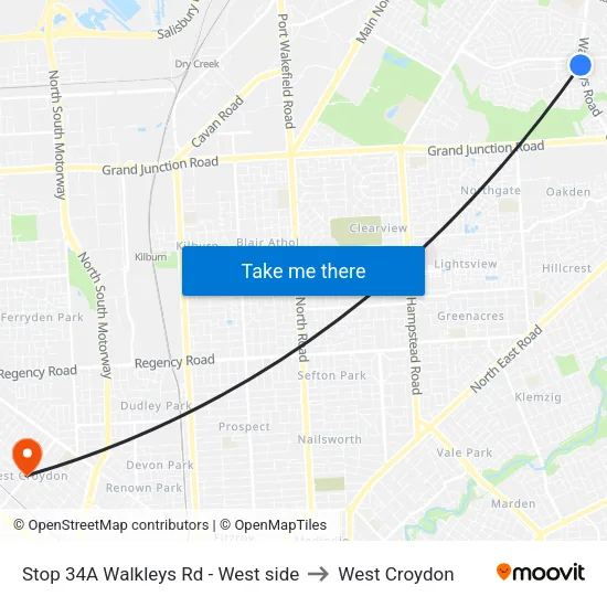 Stop 34A Walkleys Rd - West side to West Croydon map