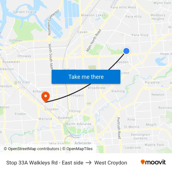 Stop 33A Walkleys Rd - East side to West Croydon map