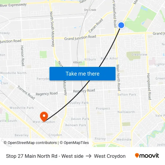 Stop 27 Main North Rd - West side to West Croydon map