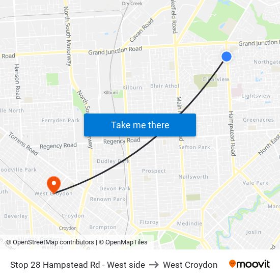 Stop 28 Hampstead Rd - West side to West Croydon map