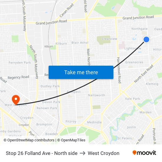 Stop 26 Folland Ave - North side to West Croydon map