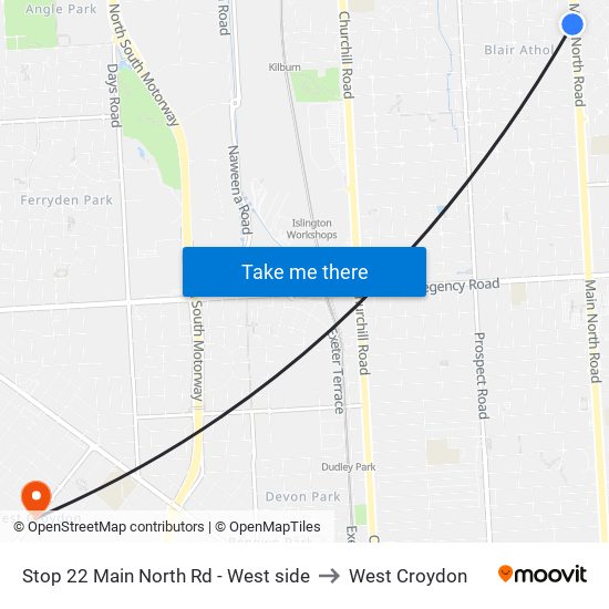 Stop 22 Main North Rd - West side to West Croydon map