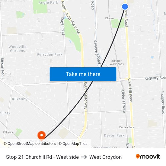 Stop 21 Churchill Rd - West side to West Croydon map