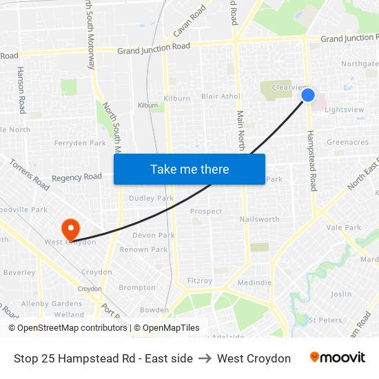 Stop 25 Hampstead Rd - East side to West Croydon map