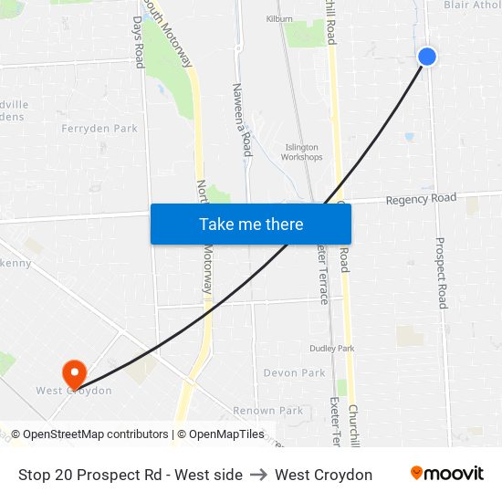 Stop 20 Prospect Rd - West side to West Croydon map