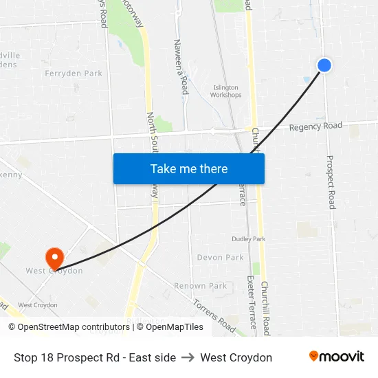 Stop 18 Prospect Rd - East side to West Croydon map